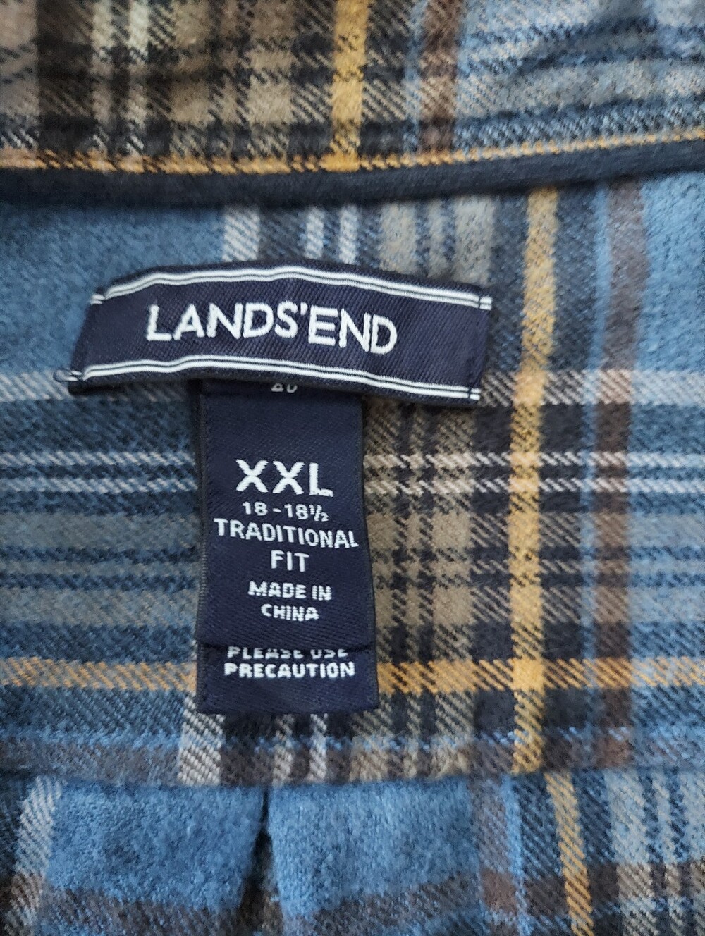 Lands' End Men's Blue Plaid Flannel Shirt XXL 18-18 1/2 - Picture 10 of 12